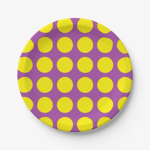 Yellow Polka Dots Purple Paper Plates