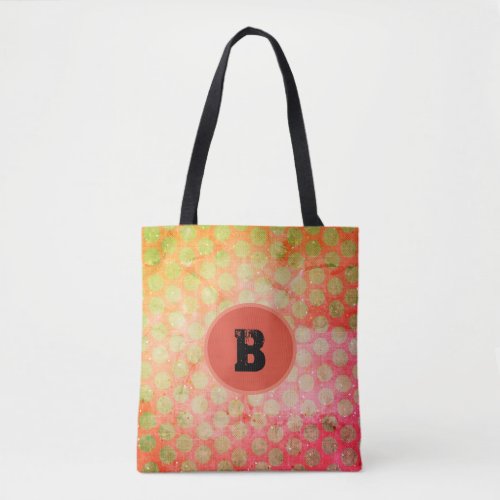 Yellow Polka Dots red and green with monogram Tote Bag