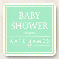 Yellow Polka Dots, Ribbon and Mint Baby Shower Coaster