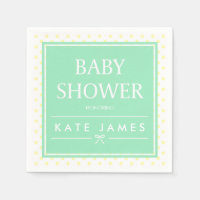 Yellow Polka Dots, Ribbon and Mint Baby Shower Napkin