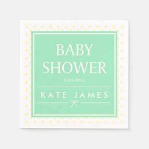 Yellow Polka Dots, Ribbon and Mint Baby Shower Napkins