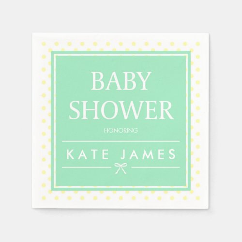 Yellow Polka Dots Ribbon and Mint Baby Shower Napkins