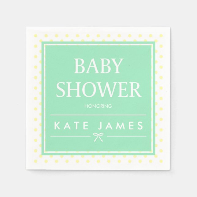Yellow Polka Dots, Ribbon and Mint Baby Shower Napkins (Front)