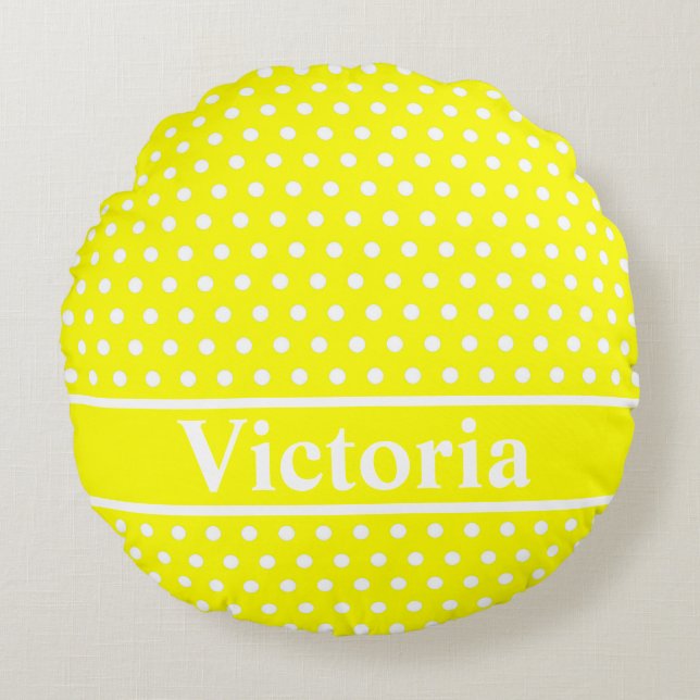 Yellow Polka Dots Round Pillow (Front)