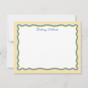 Yellow Polka Dots & Wavy Frame Add Name Note Card