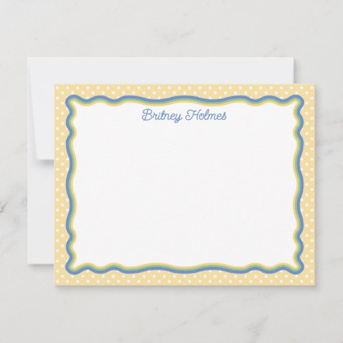 Yellow Polka Dots & Wavy Frame Add Name Note Card