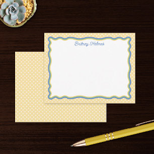 Yellow Polka Dots & Wavy Frame Add Name Note Card