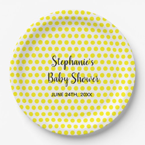 Yellow Polka Dots White Baby Shower Cute 2021 Paper Plates