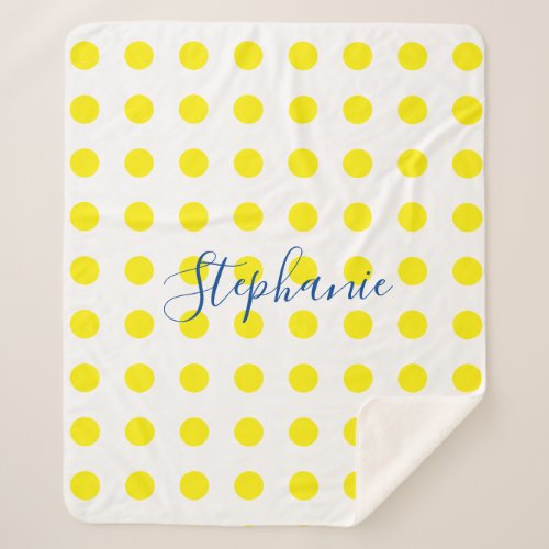 Yellow Polka Dots White Blue Monograms Cute Sherpa Blanket