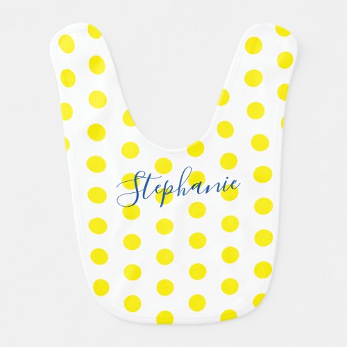 Yellow Polka Dots White Blue Monograms Girls Boys Baby Bib