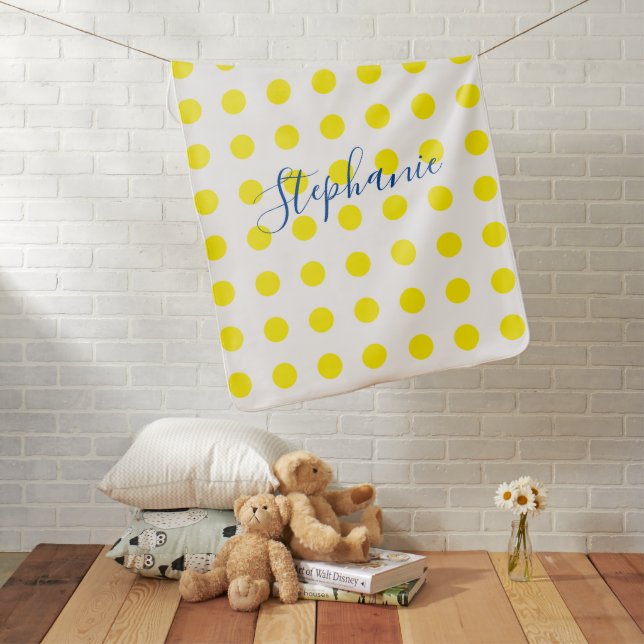 Yellow Polka Dots White Blue Monograms Moms Gift Baby Blanket (In Situ)