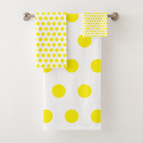 Yellow Polka Dots White Custom Colors Cute Pretty Bath Towel Set