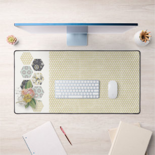 Yellow Polka Dots With Honey Comb Accects Desk Mat