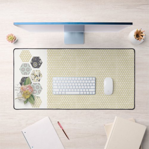 Yellow Polka Dots With Honey Comb Accects Desk Mat