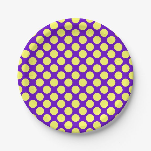 Yellow Polka Dots with Purple Background STaylor Paper Plates (Front)