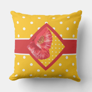 Yellow Polka Dots with Red Poppy Garden Throw Pill Outdoor Pillow