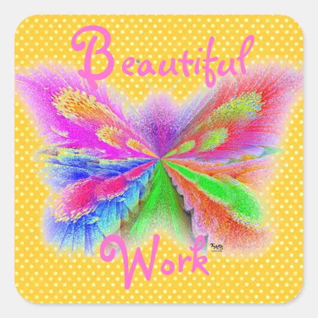 Yellow Polkadot Butterfly Square Sticker (Front)