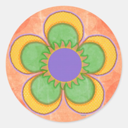 Yellow Polkadot Flower Orange Background Classic Round Sticker