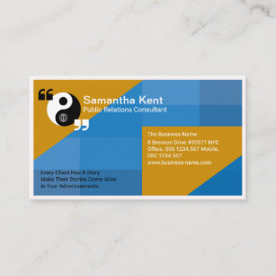 Yellow Polygon Blue Checks Public Relations Business Card