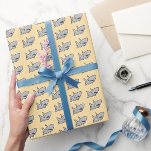 Yellow Pool Party Beach Birthday Shark Wrapping Paper
