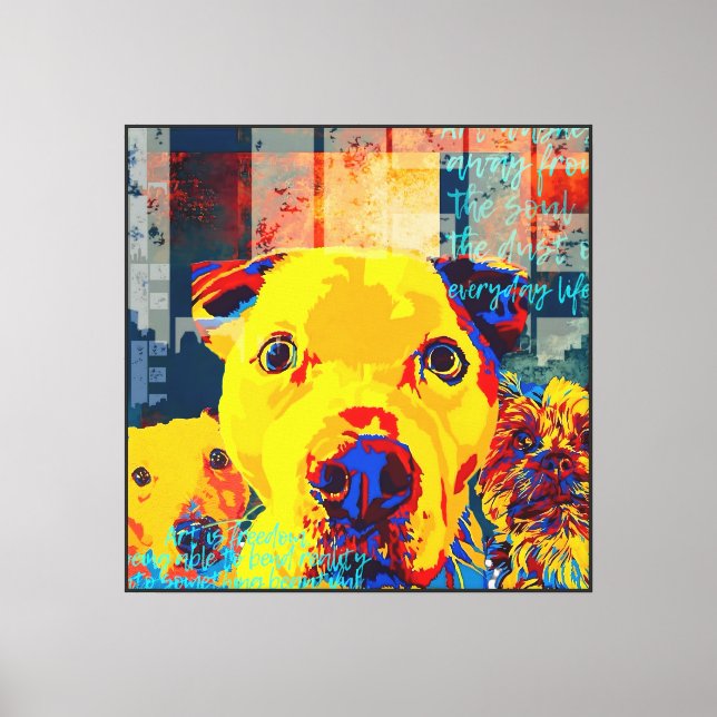 Yellow Pop Art Dogs Print: Freedom & Inspiration . Canvas Print (Front)