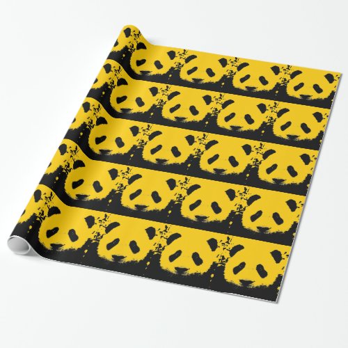 Yellow Pop Art Panda Christmas Gift Wrapping Paper