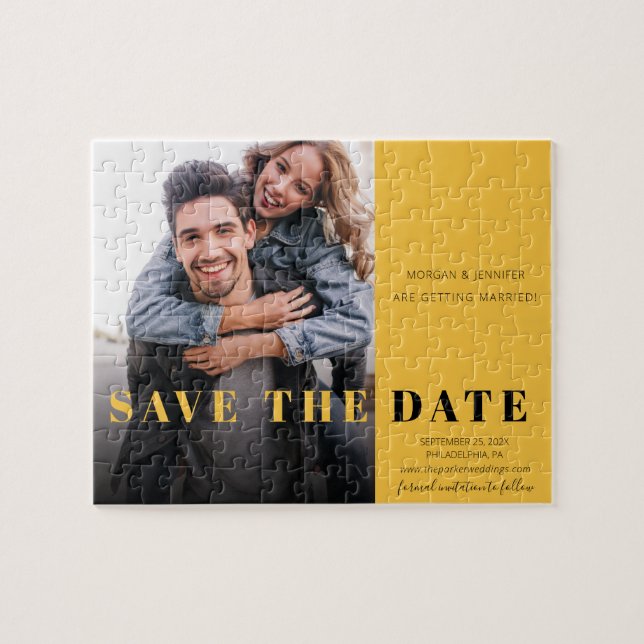 Yellow Pop Save the Date  Jigsaw Puzzle (Horizontal)