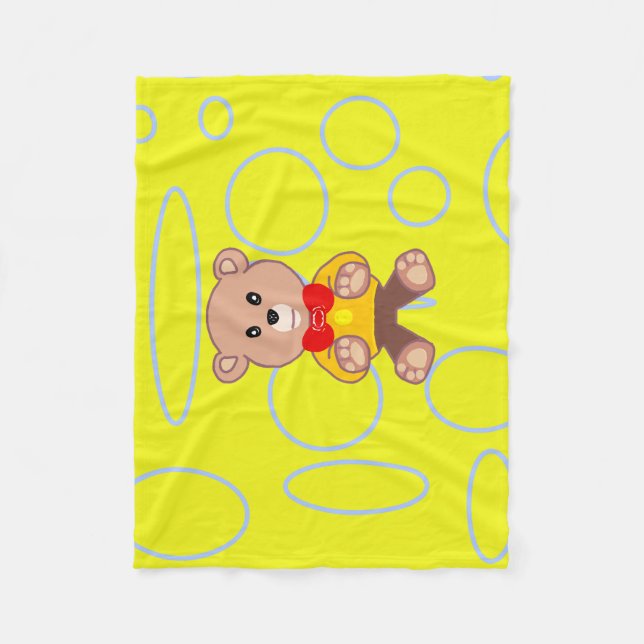 Yellow Popcorn Anime Teddy Bear Fleece Blanket (Front)