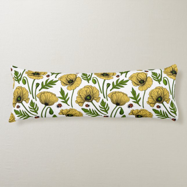 Yellow poppies and ladybugs body pillow (Front)