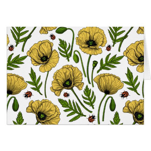 Yellow poppies and ladybugs cards (Front Horizontal)