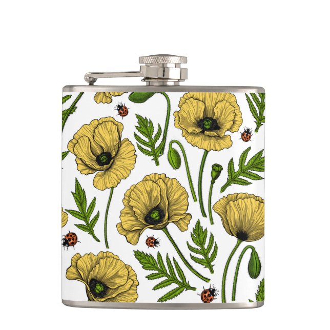 Yellow poppies and ladybugs flask (Front)