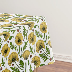 Yellow poppies and ladybugs tablecloth