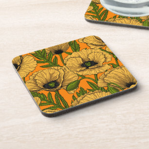 Yellow poppies beverage coaster