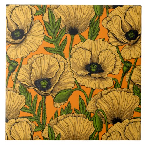 Yellow poppies ceramic tile