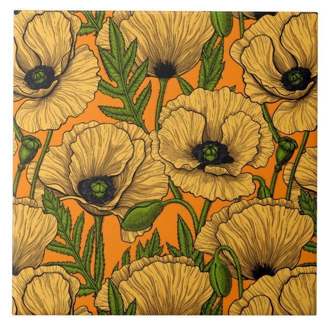 Yellow poppies ceramic tile (Front)