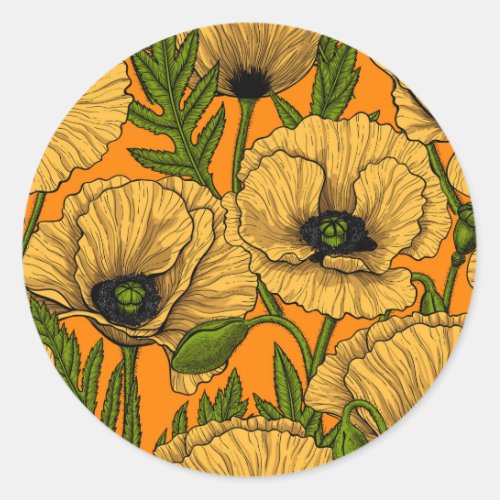 Yellow poppies classic round sticker