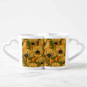 Yellow poppies coffee mug set