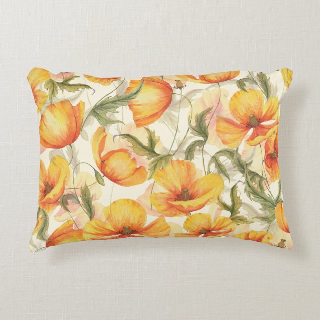 Yellow poppies: hand-drawn watercolor pattern. accent pillow (Front)