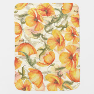 Yellow poppies: hand-drawn watercolor pattern. baby blanket