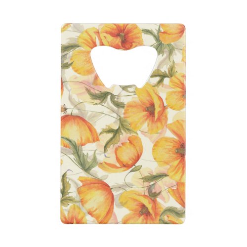 Yellow poppies hand_drawn watercolor pattern credit card bottle opener