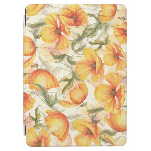 Yellow poppies hand_drawn watercolor pattern iPad air cover