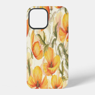 Yellow poppies: hand-drawn watercolor pattern. iPhone 12 case