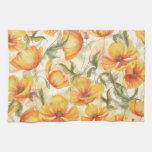 Yellow poppies: hand-drawn watercolor pattern. kitchen towel