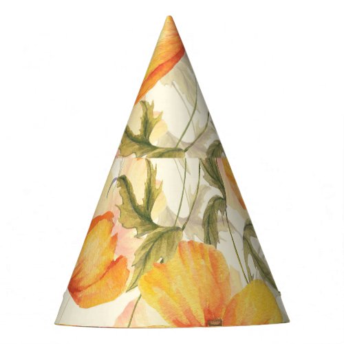 Yellow poppies hand_drawn watercolor pattern party hat