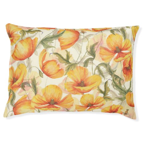 Yellow poppies hand_drawn watercolor pattern pet bed