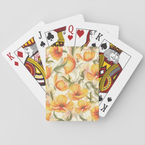 Yellow poppies hand_drawn watercolor pattern playing cards