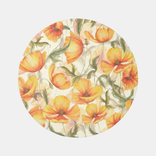 Yellow poppies hand_drawn watercolor pattern rug