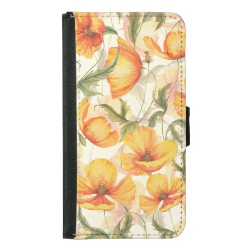 Yellow poppies hand_drawn watercolor pattern samsung galaxy s5 wallet case