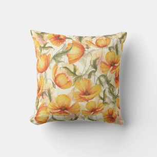 Yellow poppies: hand-drawn watercolor pattern. throw pillow