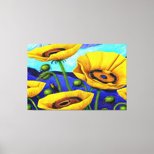 Yellow Poppies in a field Canvas Print